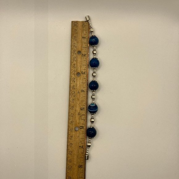 DARK Blue Agate Beaded Bracelet Large Agate Faceted Bead 14mm Grade A NEW - Picture 9 of 13